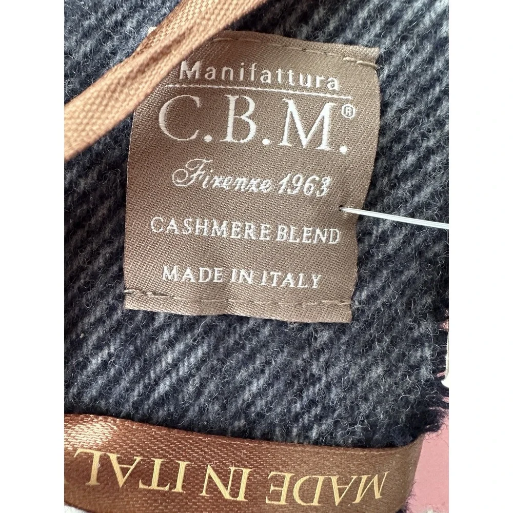 CBM Firenze Cashmere Blend Scarf Wool‎ Italy Recycled Yarn Navy Fringe NWT